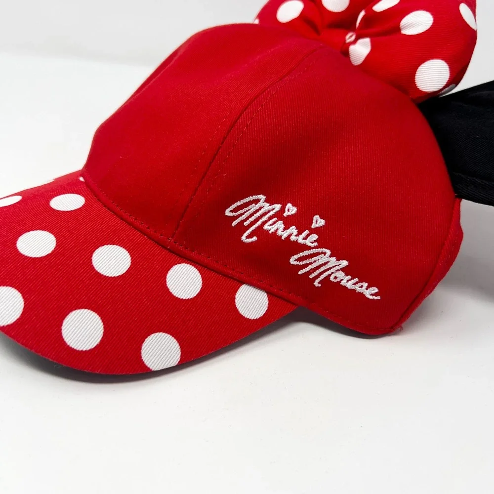 Disney Parks Minnie Mouse Red Polka Dot Bow Ears Cap Youth Snapback Hat
